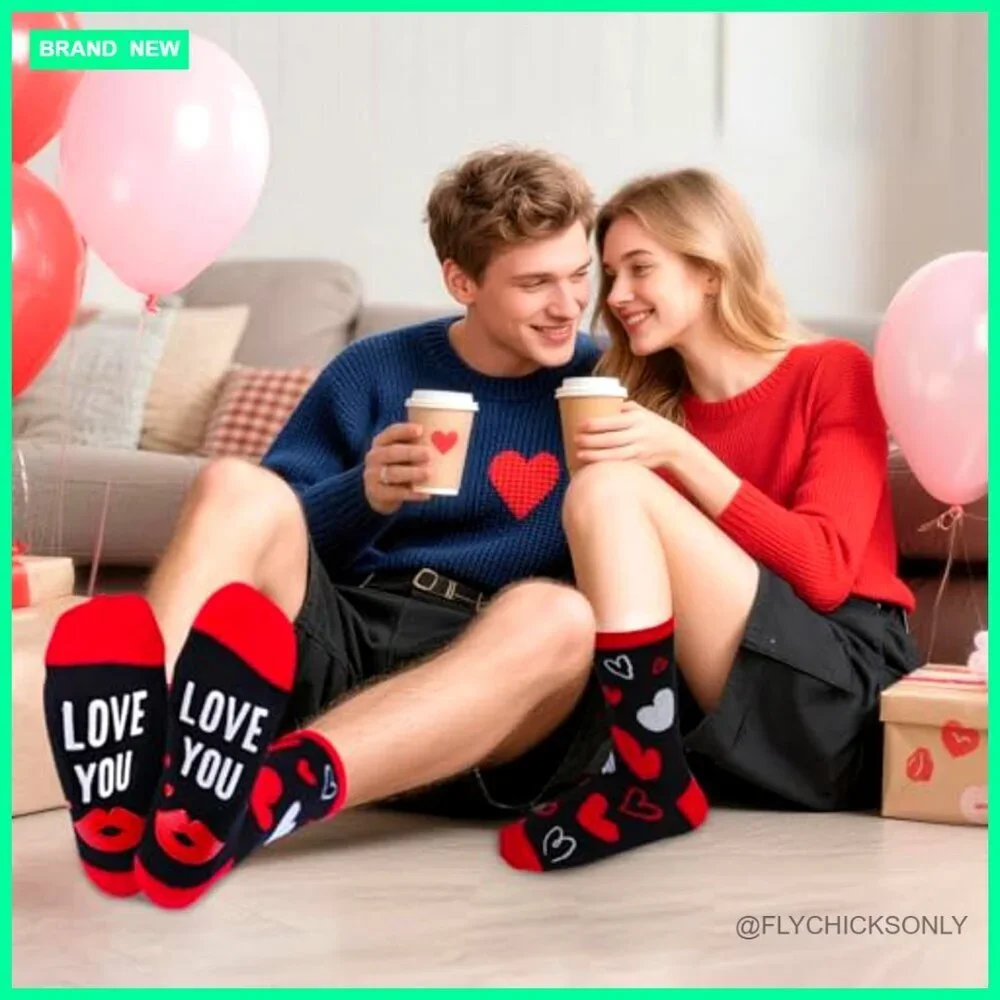 Unisex Novelty Socks with Love You Text, 92% Cotton, US Sizes 6-12